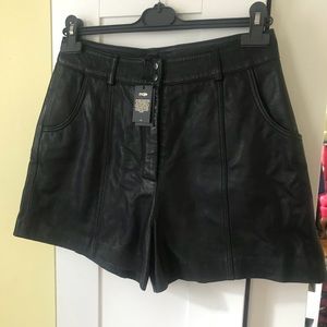Maje Black Leather Shorts